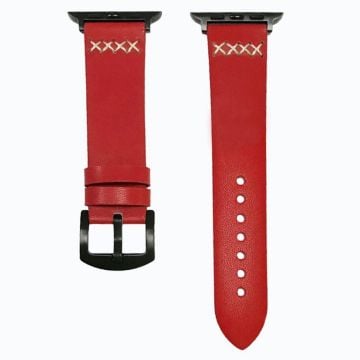 KALEBOL Apple Watch Series 41mm - 40mm - 38mm Cross-Stitch Leather Watch Strap - Red