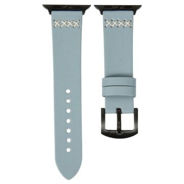 KALEBOL Apple Watch Series 41mm - 40mm - 38mm Cross-Stitch Leather Watch Strap - Blue