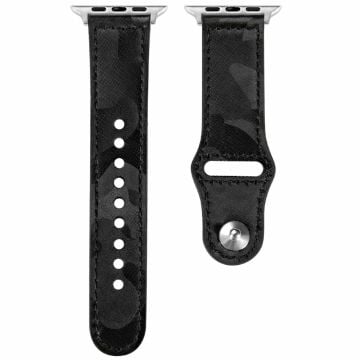 KALEBOL Apple Watch Series 41mm - 40mm - 38mm Genuine Cow Leather Strap Camouflage - Black