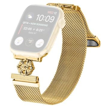 Apple Watch Series 41mm - 40mm - 38mm Band Flower Stainless Steel Magnetic Mesh Watch Strap - Gold