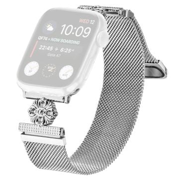 Apple Watch Series 41mm - 40mm - 38mm Band Flower Stainless Steel Magnetic Mesh Watch Strap - Silver