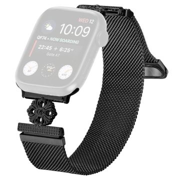 Apple Watch Series 41mm - 40mm - 38mm Band Flower Stainless Steel Magnetic Mesh Watch Strap - Black