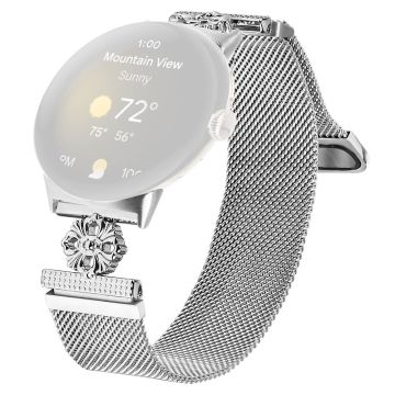 Google Pixel Watch 2 Milanese Band Flower Stainless Steel Magnetic Mesh Watch Strap - Silver