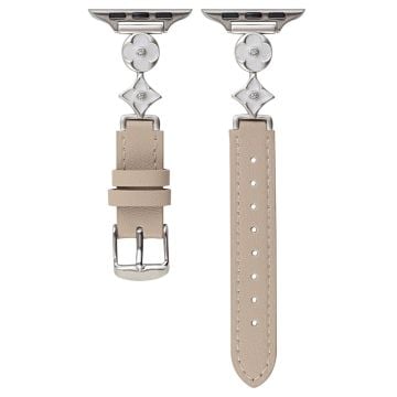 Apple Watch Series 41mm - 40mm - 38mm Leather Watch Band with Floral Connector - Apricot / Starlight