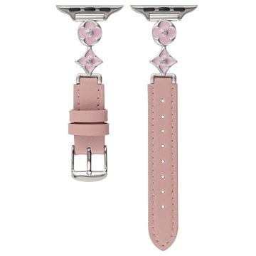 Apple Watch Series 41mm - 40mm - 38mm Leather Watch Band with Floral Connector - Pink / Pink Starlight