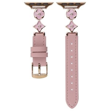 Apple Watch Series 41mm - 40mm - 38mm Leather Watch Band with Floral Connector - Pink / Pink Gold