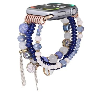 Apple Watch Series 49mm - 45mm - 44mm - 42mm Shell Beads Bands Three Rows - Blue