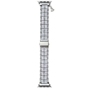 Resin and Zinc Alloy Strap for Apple Watch Series 41mm - 40mm - 38mm Band - Silver+Rhinestone