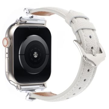 Apple Watch Series 41mm - 40mm - 38mm Klockarmband i äkta läder - Silver / Vit