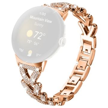 Metal Twisted Watch Band Rhinestone Decor Google Pixel Watch 3 41mm / Pixel Watch 2 / Pixel Watch Watch Strap - Rose Gold