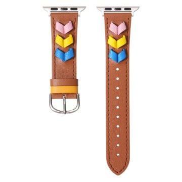 Heart Cowhide Leather Strap Apple Watch Series 10 42mm / 9 8 7 41mm / SE (2023) SE (2022) SE 6 5 4 40mm / 3 2 1 38mm - Brown+Multi-Color