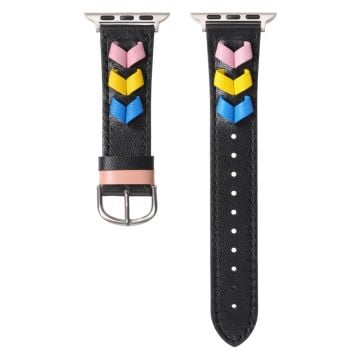 Heart Cowhide Leather Strap Apple Watch Series 10 42mm / 9 8 7 41mm / SE (2023) SE (2022) SE 6 5 4 40mm / 3 2 1 38mm - Black+Multi-color