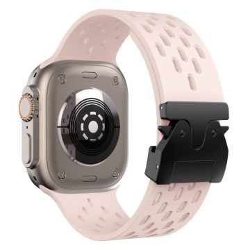 Hollow Silicone Strap Apple Watch Series 10 46mm / Ultra 2 / Ultra 49mm / 9 8 7 45mm / SE (2023) SE (2022) SE 6 5 4 44mm / 3 2 1 42mm - Pink+Black Buckle