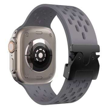 Ihåligt silikonarmband Apple Watch Series 10 46mm / Ultra 2 / Ultra 49mm / 9 8 7 45mm / SE (2023) SE (2022) SE 6 5 4 44mm / 3 2 1 42mm - Rymdgrå + Svart Spänne