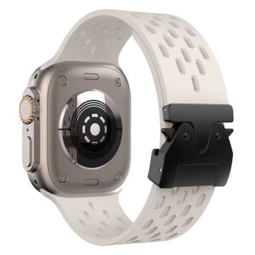 Ihåligt silikonarmband Apple Watch Series 10 46mm / Ultra 2 / Ultra 49mm / 9 8 7 45mm / SE (2023) SE (2022) SE 6 5 4 44mm / 3 2 1 42mm - Stjärnljus + Svart Spänne