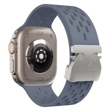 Ihåligt silikonarmband Apple Watch Series 10 46mm / Ultra 2 / Ultra 49mm / 9 8 7 45mm / SE (2023) SE (2022) SE 6 5 4 44mm / 3 2 1 42mm - Blågrå + Silverspänne