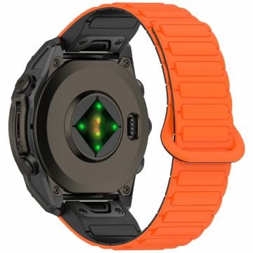 26 mm silikonarmband Garmin Enduro 3 / Fenix 8 51 mm / Instinct 2X / Fenix 7X magnetiskt klockarmband med snabbkoppling - Orange + Svart