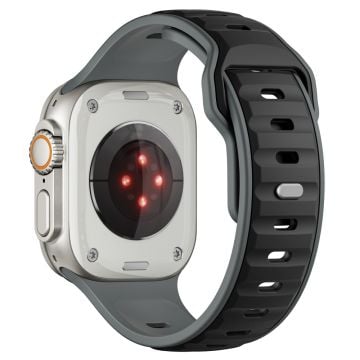 Tvåfärgat silikonarmband Apple Watch Series 10 46mm / Ultra 2 Ultra 49mm / Series 9 8 7 45mm / SE (2023) SE (2022) SE 6 5 4 44mm / 3 2 1 42mm - Grå + Svart