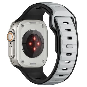 Tvåfärgat silikonarmband Apple Watch Series 10 46mm / Ultra 2 Ultra 49mm / Series 9 8 7 45mm / SE (2023) SE (2022) SE 6 5 4 44mm / 3 2 1 42mm - Ljusgrå + Svart