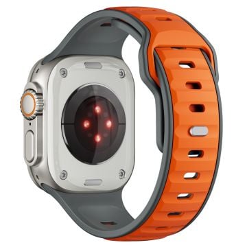 Tvåfärgat silikonarmband Apple Watch Series 10 42mm / 9 8 7 41mm / SE (2023) SE (2022) SE 6 5 4 40mm / 3 2 1 38mm - Grå + Orange