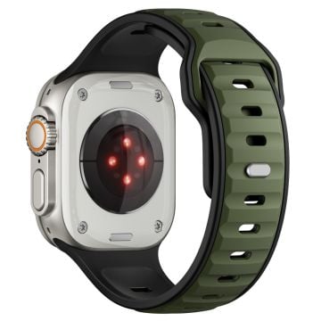 Dual Color Silicone Strap Apple Watch Series 10 42mm / 9 8 7 41mm / SE (2023) SE (2022) SE 6 5 4 40mm / 3 2 1 38mm - Army Green+Black