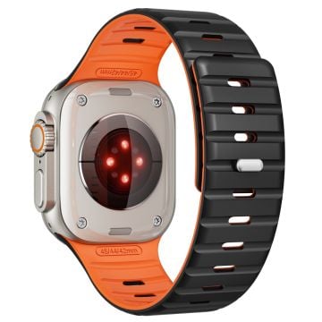 Magnetband Apple Watch Series 10 42mm / 9 8 7 41mm / SE (2023) SE (2022) SE 6 5 4 40mm / 3 2 1 38mm Silikon Andningsbart Klockarmband - Svart + Orange