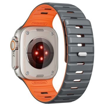 Magnetband Apple Watch Series 10 42mm / 9 8 7 41mm / SE (2023) SE (2022) SE 6 5 4 40mm / 3 2 1 38mm Silikon Andningsbart Klockarmband - Grå + Orange