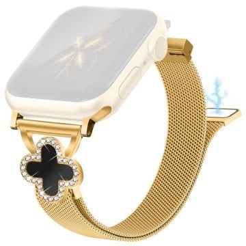 Milanese Band Apple Watch Series 10 42mm / Series 9 8 7 41mm / SE (2023) SE (2022) SE 6 5 4 40mm / 3 2 1 38mm Klockarmband med Clover Connector, Storlek: S - Guld