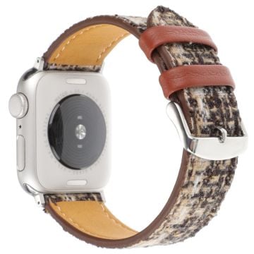 Plaid Texture Wool and Leather Strap Watch Band Apple Watch Series 10 42mm - Coffee