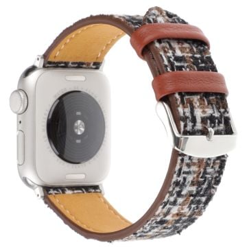 Plaid Texture Wool and Leather Strap Watch Band Apple Watch Series 10 42mm - Black  /  Brown