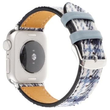 Plaid Texture Wool and Leather Strap Watch Band Apple Watch Series 10 42mm - Blue