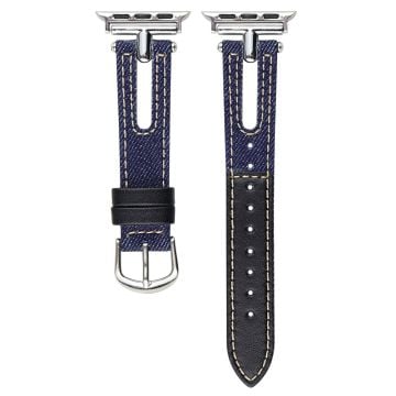 Denim and Leather Watch Strap Watch Band Apple Watch Series 10 42mm - Blue+Black