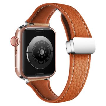 Leather Watch Band Watch Band Apple Watch Series 10 42mm Litchi Texture Strap with Folding Buckle - Orange