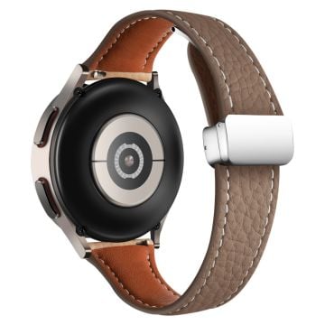 Samsung Galaxy Watch3 45mm / Watch 46mm Leather Band 22mm Litchi Texture Strap with Folding Buckle - Coffee