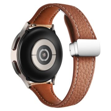 Samsung Galaxy Watch3 45mm / Watch 46mm Leather Band 22mm Litchi Texture Strap with Folding Buckle - Brown