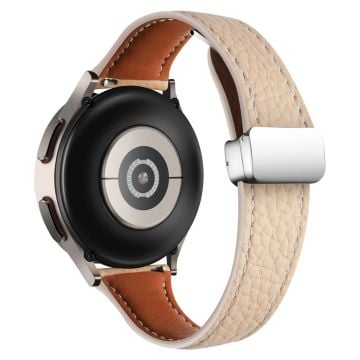 Samsung Galaxy Watch3 45mm / Watch 46mm Leather Band 22mm Litchi Texture Strap with Folding Buckle - Apricot