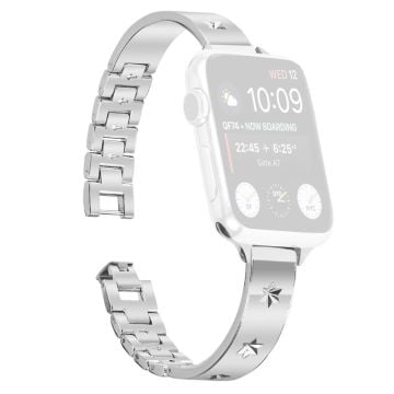 Replacement Strap Watch Band Apple Watch Series 10 42mm Metal Watch Band Snowflake Pattern, Silver