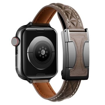 Genuine Leather Watch Band Watch Band Apple Watch Series 10 42mm Strap with Magnetic Double C Buckle - Dark Coffee