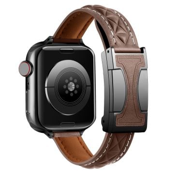 Genuine Leather Watch Band Watch Band Apple Watch Series 10 42mm Strap with Magnetic Double C Buckle - Tan