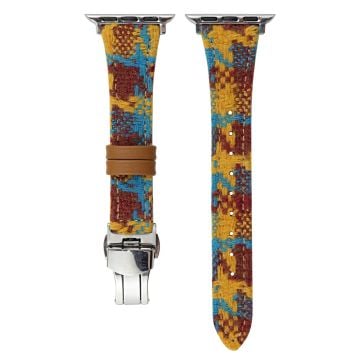 Wool and Leather Strap Watch Band Apple Watch Series 10 42mm Houndstooth Pattern - Multi-color