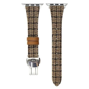 Wool and Leather Strap Watch Band Apple Watch Series 10 42mm Houndstooth Pattern - Coffee