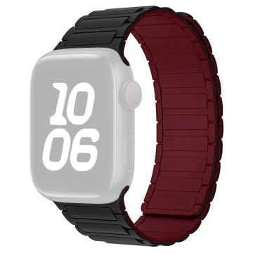 Magnetic Silicone Watch Band Apple Watch Series 10 46mm Three-Bead Design - Black  /  Wine Red