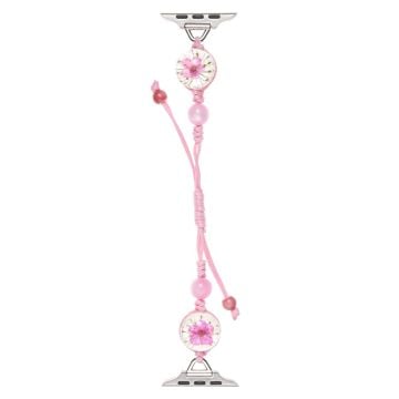 Watch Strap Apple Watch Series 10 42mm Crystal Flower Sliding Nylon Band - Pink