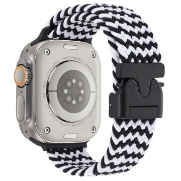 Wrist Strap Apple Watch Series 10 42mm Parachute Buckle Nylon Braided Watch Band - Wave Black and White