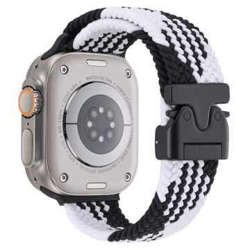 Wrist Strap Apple Watch Series 10 42mm Parachute Buckle Nylon Braided Watch Band - Black+White