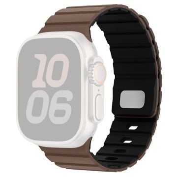 Silicone Band Apple Watch Series 10 42mm Magnetic Quick Release Strap - Chocolate+Black