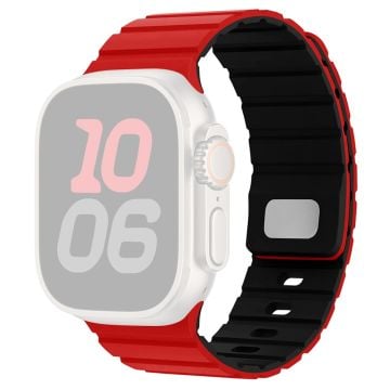 Apple Watch Series 10 46mm Magnetic Silicone Band Quick Release Strap - Red / Black