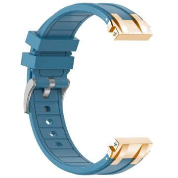 Samsung Galaxy Watch4 40mm / 44mm / Huawei Watch GT 3 Pro 43mm Watch Band 20mm Royal Oak Style Silicone Strap Gold Metal Buckle - Blue