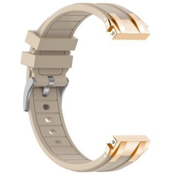 Samsung Galaxy Watch4 40mm / 44mm / Huawei Watch GT 3 Pro 43mm Watch Band 20mm Royal Oak Style Silicone Strap Gold Metal Buckle - Beige