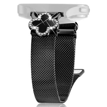 Garmin vivoactive 5 / Garminactive 5 Milanese Band Electroplated Watch Strap Clover Decor, Size: S - Black / Black